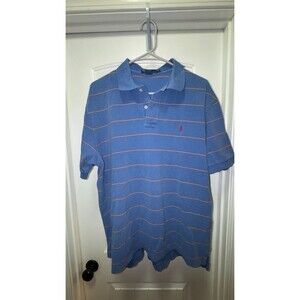 Polo Ralph Lauren Mens XL Blue Striped Polo Shirt Short Sleeve Cotton Pony Logo